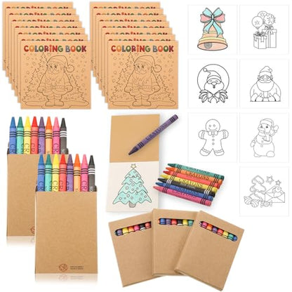 Christmas Mini Coloring Book Set with Crayons - 30 Pack, 24 Pages, Holiday Activity