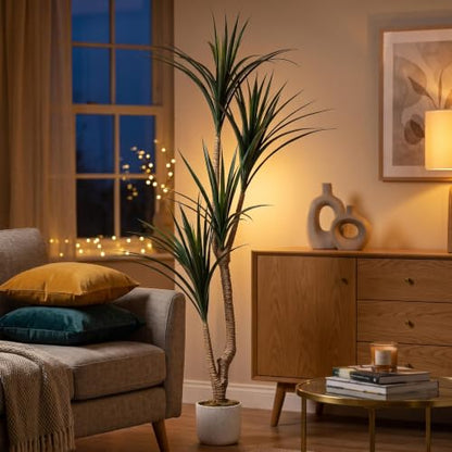 Artificial Dracaena Tree 5.4FT with White Spotted Planter - Faux Indoor Plant