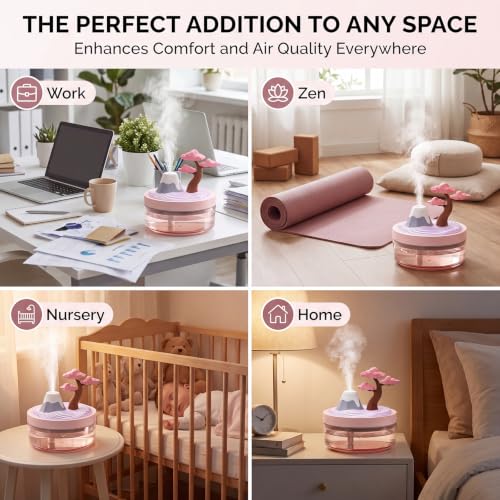 Cherry Blossom Cool Mist Humidifier with Night Light - Whisper-Quiet Home & Nursery Decor