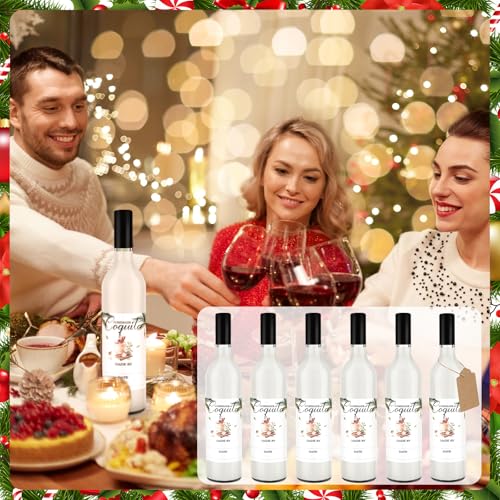 6 Pack Christmas Glass Coquito Bottles 25 oz with Airtight Caps & Stickers