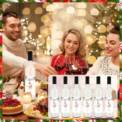 6 Pack Christmas Glass Coquito Bottles 25 oz with Airtight Caps & Stickers