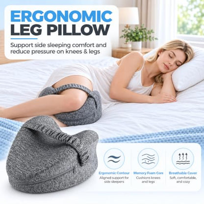 Memory Foam Knee Pillow for Side Sleepers with Adjustable Strap - Hip & Back Pain Relief