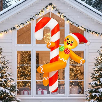 Funny Christmas Inflatable Decorations Outdoor Gingerbread Dancing with Candy Cane