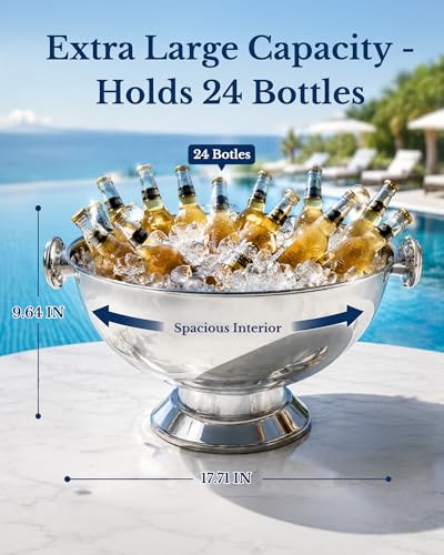 Large Stainless Steel Ice Bucket for Parties, Silver, 2 Pack
