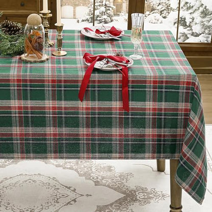 Romanstile Christmas Checkered Tablecloth Rectangle - Green Plaid, 60 x 144 Inches
