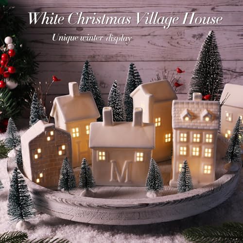 White Christmas Village Set with LED Houses & Trees - 30 Pieces, Rich Style