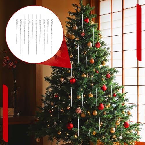24 Pc Glass Christmas Icicle Ornaments Set - 12x 4-Inch & 12x 6-Inch Clear Twisted Decorations, Holiday Tree & Winter Decor