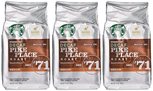 Starbucks Decaf Pike Place Roast, Ground, 12 oz. Bag (Pack of 3) (Pack of 3)