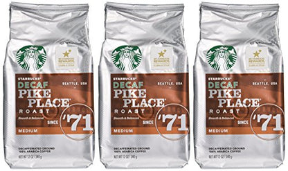 Starbucks Decaf Pike Place Roast, Ground, 12 oz. Bag (Pack of 3) (Pack of 3)