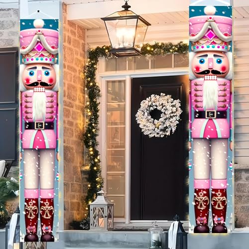 Pink Nutcracker Christmas Porch Banner Set - 71x12 Inch Holiday Door Decorations