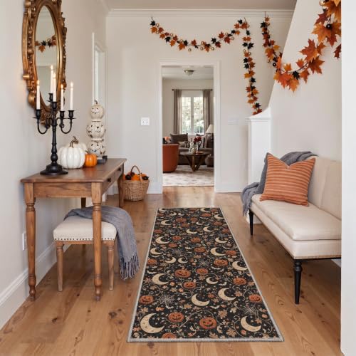 Halloween Pumpkin Moon Runner Rug Non Slip Floor Mat - Rust Noir 2' x 6'
