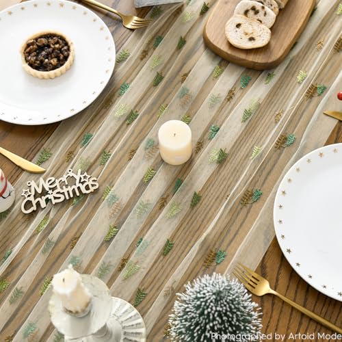 28 x 120 Inch 3-Piece Embroidery Christmas Table Runner Apricot Set