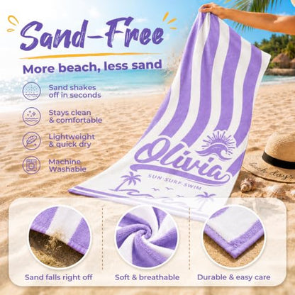 Lavender Purple Personalized Beach Towel with Names - Custom Sand-Free Pool & Vacation Wrap