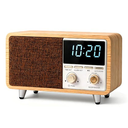 Portable Retro Bluetooth Radio Alarm Clock with FM Radio & LED Display