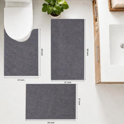 Grey Ultra Thin Chenille Bath Rug Set - Absorbent Runner Bathroom Mats, 1.5x2 ft & 1.5x2.75 ft Variations