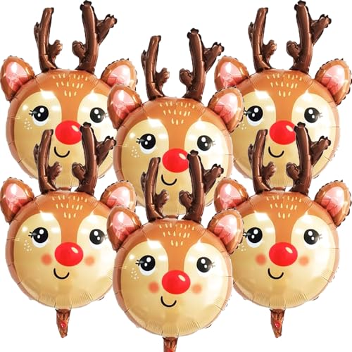 Reindeer Balloons 27 Inch Foil Christmas Party Decorations - 6 Pcs