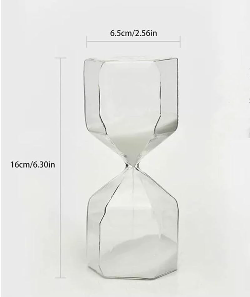 15 Minute Hexagonal Diamond Shape Hourglass Timer, High Borosilicate Glass Desk Clock – White Variation