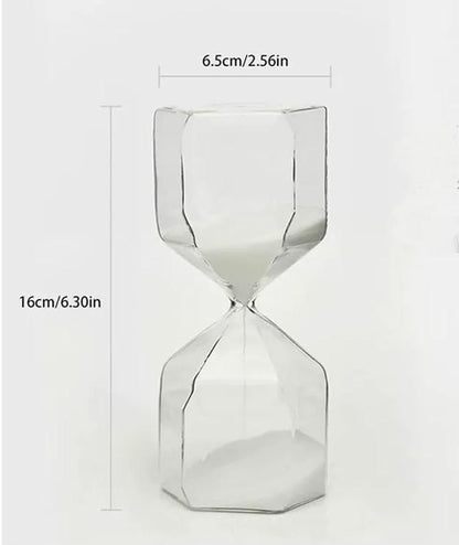 15 Minute Hexagonal Diamond Shape Hourglass Timer, High Borosilicate Glass Desk Clock – White Variation
