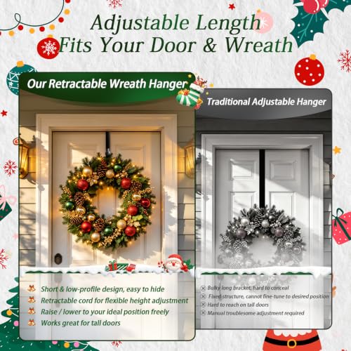 Adjustable Wreath Hanger for Front Door - Hidden Cord & Easy Height Adjustment