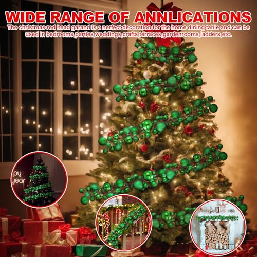 Christmas Ball Ornament Garland - Grass Green 6 ft, 2-Pack