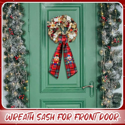 Christmas Red and Black Satin Sash Set for Front Door - Nutcracker Wreath Decor