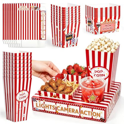 Movie Night Snack Trays with Popcorn & Snack Boxes - Red / 32