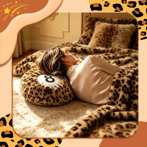 Leopard Print 8 Ball Throw Pillow - Cheetah Pattern Plush Decorative Cushion