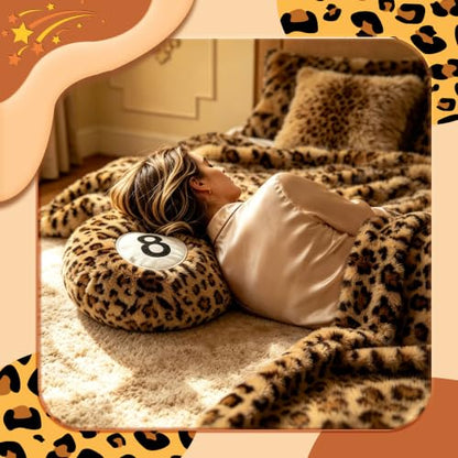 Leopard Print 8 Ball Throw Pillow - Cheetah Pattern Plush Decorative Cushion
