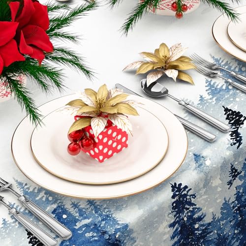 Waterproof Christmas Tablecloth 60x104 Inch Winter Forest Decor Blue