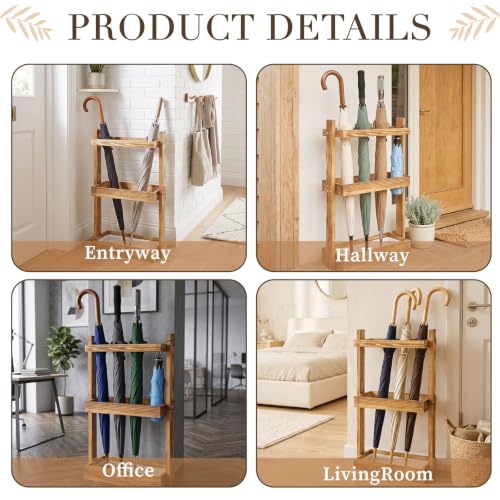 Wooden Umbrella Stand Rack with Removable Drip Tray for Entryway