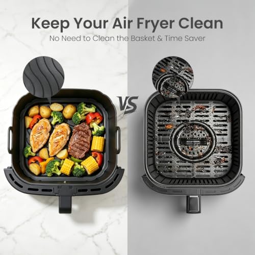Redfly Reusable Silicone Air Fryer Liners Square 8.5 Inch - Black & Black Variation