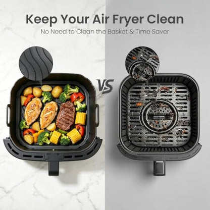 Redfly Reusable Silicone Air Fryer Liners Square 8.5 Inch - Black & Black Variation