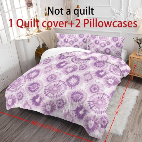 Twin Size Duvet Cover Set with Pillowcases - Purple Tie Dye Bedding, All-Season Soft Polyester, 3 Pieces - Variation: Purple Tie Dye / Twin/Twin XL