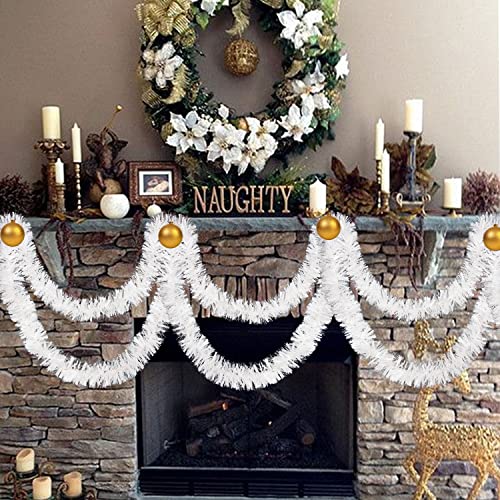 33ft White Christmas Tinsel Garland - Twisted Metallic Decor for Holiday & Home