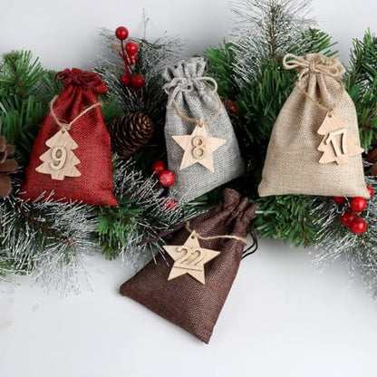 Christmas Advent Calendar Bags 24 Days DIY Countdown Hanging Decor Burlap Gift Bags