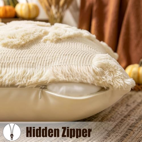 Beige & Dark Rust Fall Pumpkin Throw Pillow Covers 18x18 Set of 2