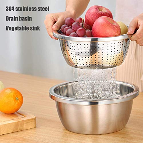 Linkidea 304 Stainless Steel Colander with Bowl Set of 2, Kitchen Strainer, Washer, Drainer Basket with Basin for Vegetable, Fruits, Pasta, Salad Mixing, Food Prep, Heavy Duty & Dishwasher Safe