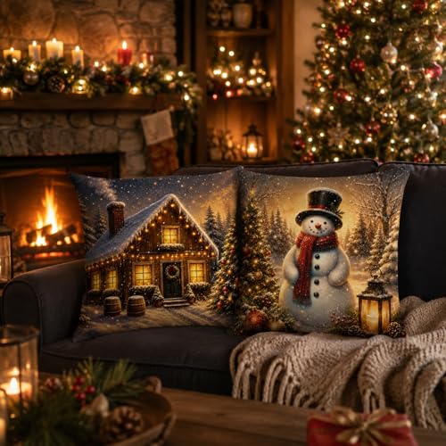 Christmas Pillow Covers Set of 4 18x18 Inch Holiday Winter Decor Neutral Farmhouse Gold