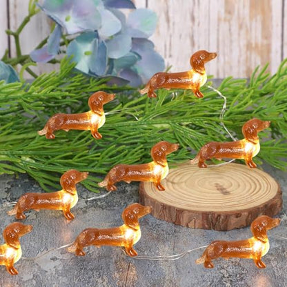 Pet Dachshund Dog Christmas String Lights - 10ft LED Decor, Waterproof