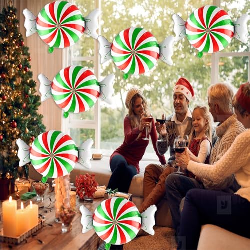 Red Green Candy Balloons Set - 6 pcs 27 Inch Balloon Decorations for Christmas