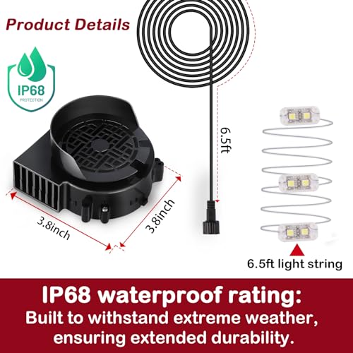 2 Pack Air Blower Fan for Inflatables 12V 0.8A with 1.0A Adapter & 3 LED Bulbs - Waterproof IP68