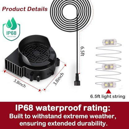 2 Pack Air Blower Fan for Inflatables 12V 0.8A with 1.0A Adapter & 3 LED Bulbs - Waterproof IP68