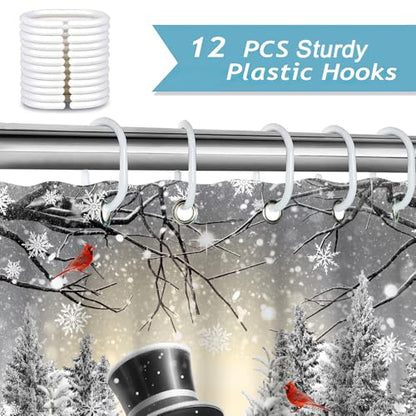 White Snowman Shower Curtain 72x72 Inch Waterproof Fabric Holiday Bathroom Decor