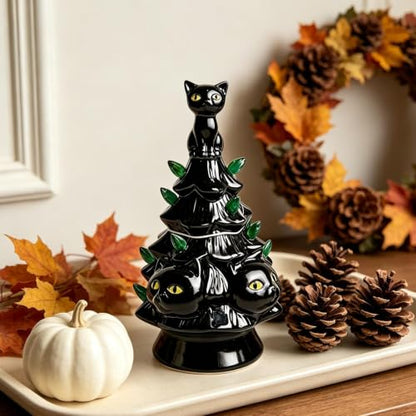 Light-Up Black Cat Halloween Christmas Figurine - Tree Decor, Reusable