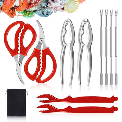 Red Crab Crackers and Seafood Tools Set - 10PCS Professional Kitchen Utensils