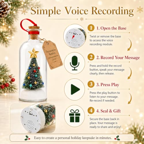 Green Recordable Christmas Tree in a Bottle Ornament - 2 Pack with Snowy Mini Trees