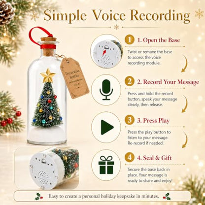 Green Recordable Christmas Tree in a Bottle Ornament - 2 Pack with Snowy Mini Trees