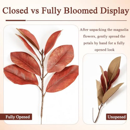 Artificial Magnolia Branches for Fall Decor - Red, 21 Inches, 6PCS