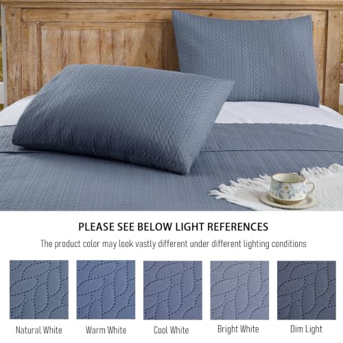Navy Blue Twin Quilt Set with Pillow Sham - Modern Coin Pattern All-Season Bedspread