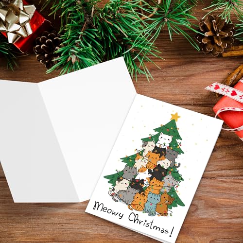 Funny Cat Tree Christmas Card for Cat Mom Cat Dad - Meowy Christmas - Cat Variation